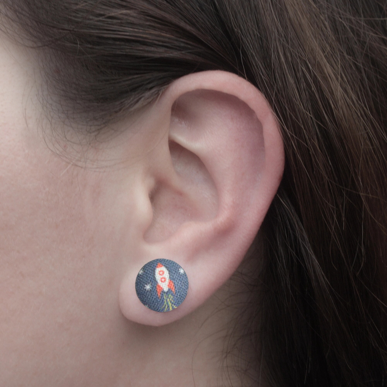 Space Man Fabric Button Earrings | Handmade in the US