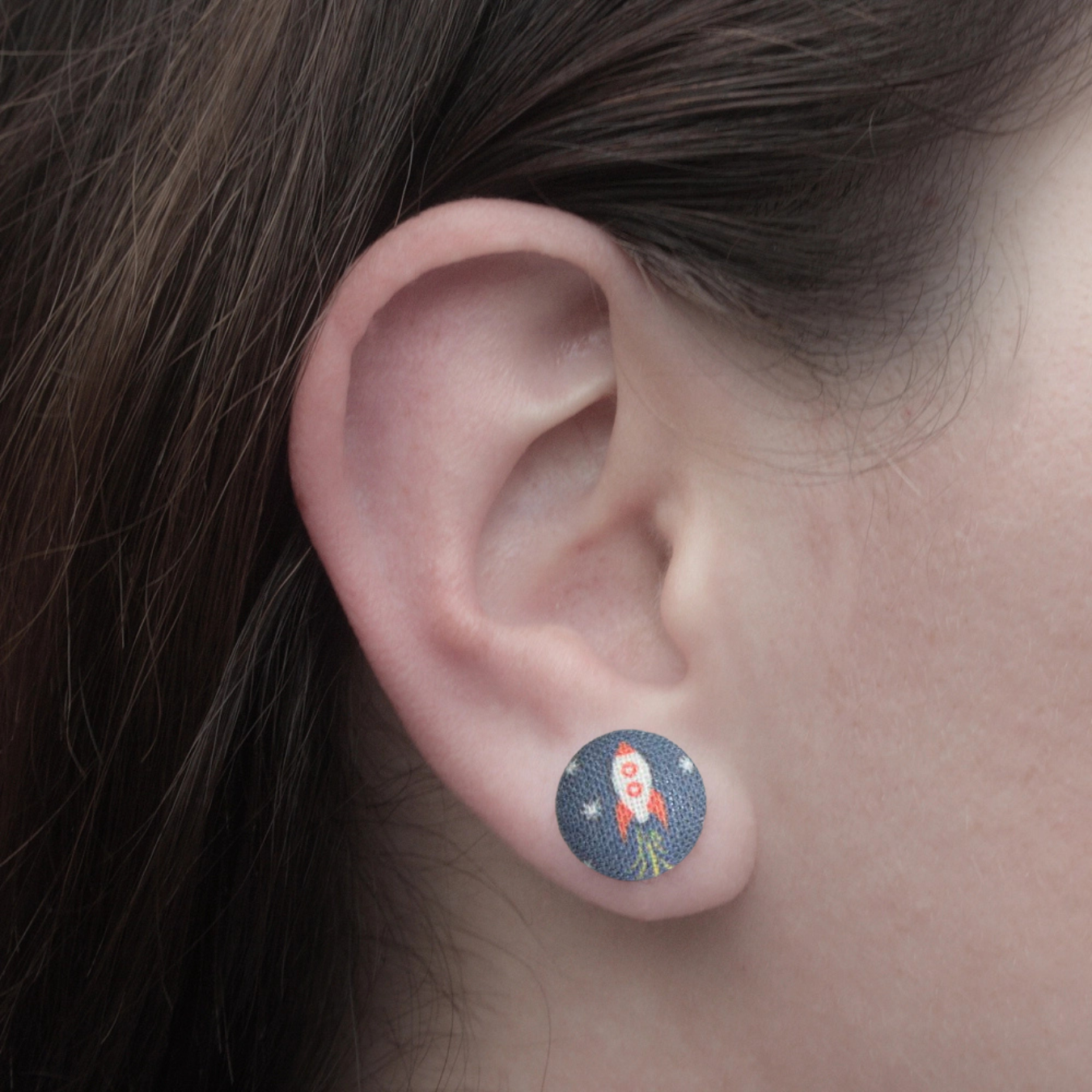 Space Man Fabric Button Earrings | Handmade in the US