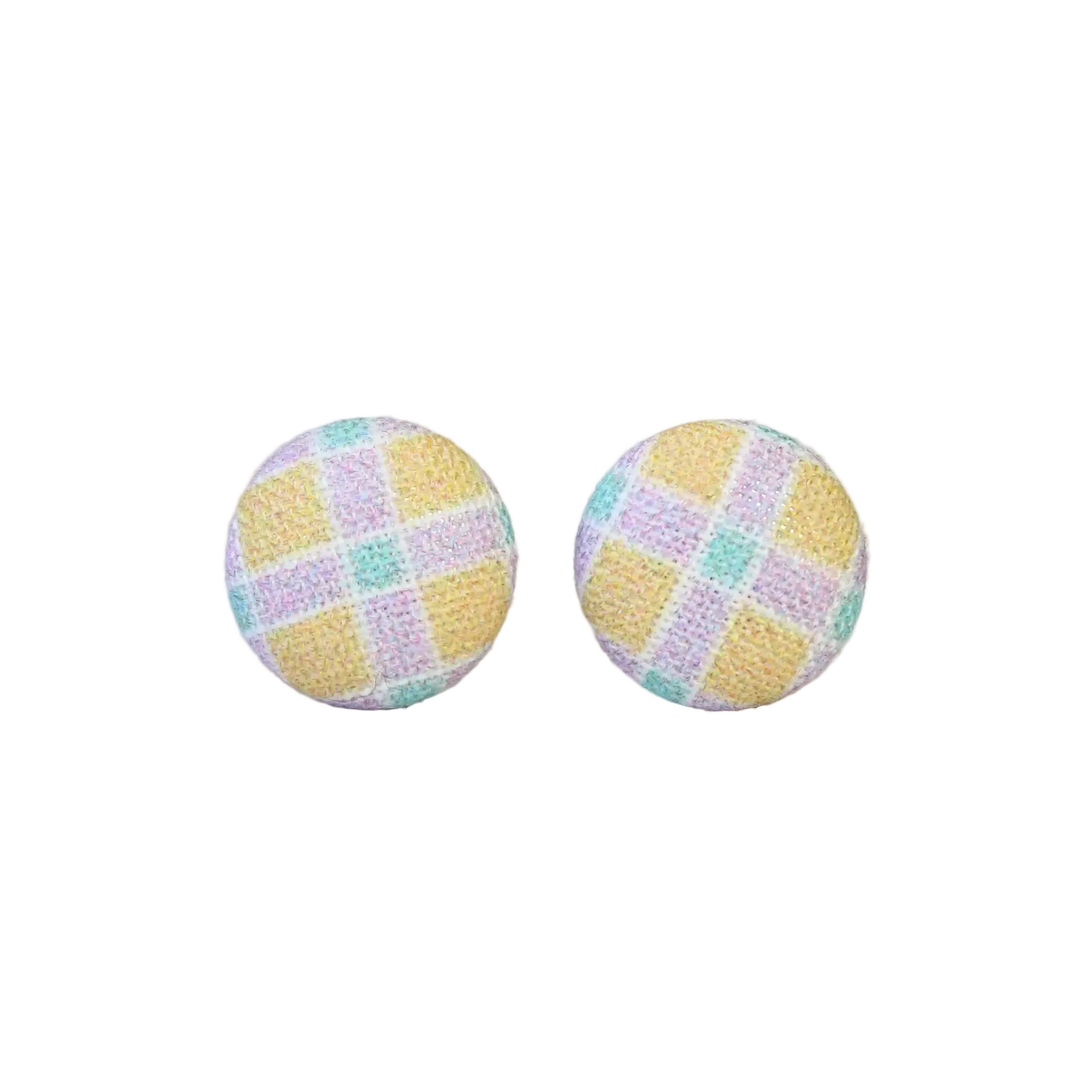Pastel Plaid Fabric Button Earrings | Handmade in the US
