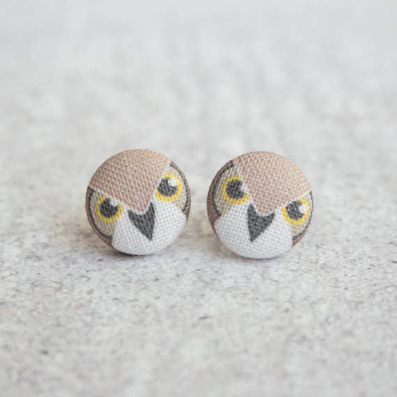 Owl Fabric Button Earrings | Handmade in the US