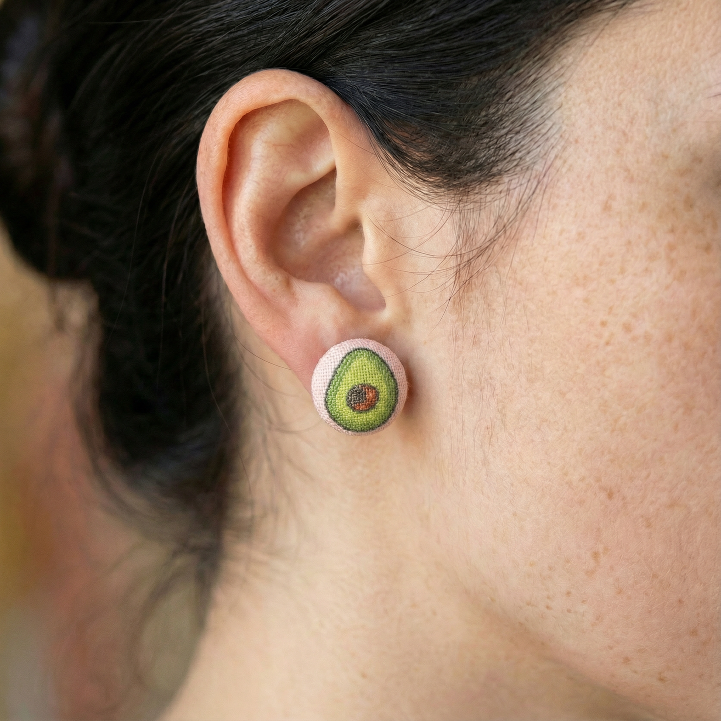 Avocado Fabric Button Earrings