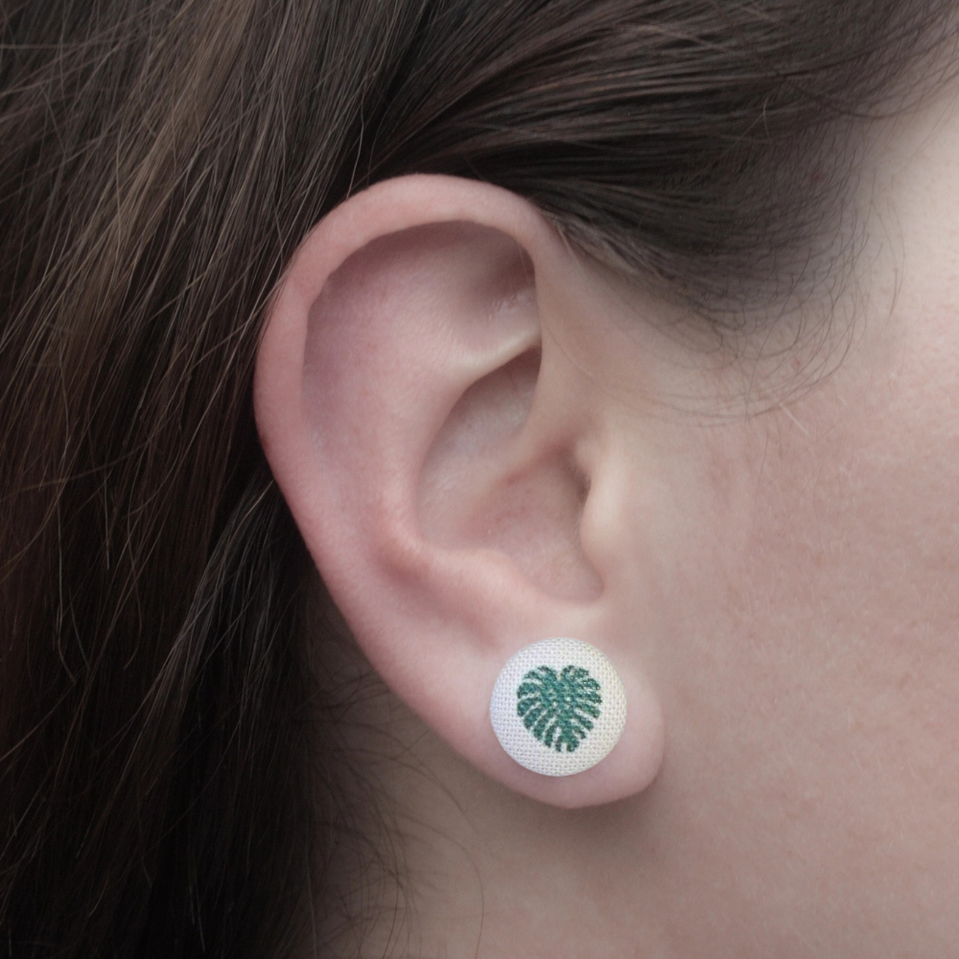 Monstera Fabric Button Earrings