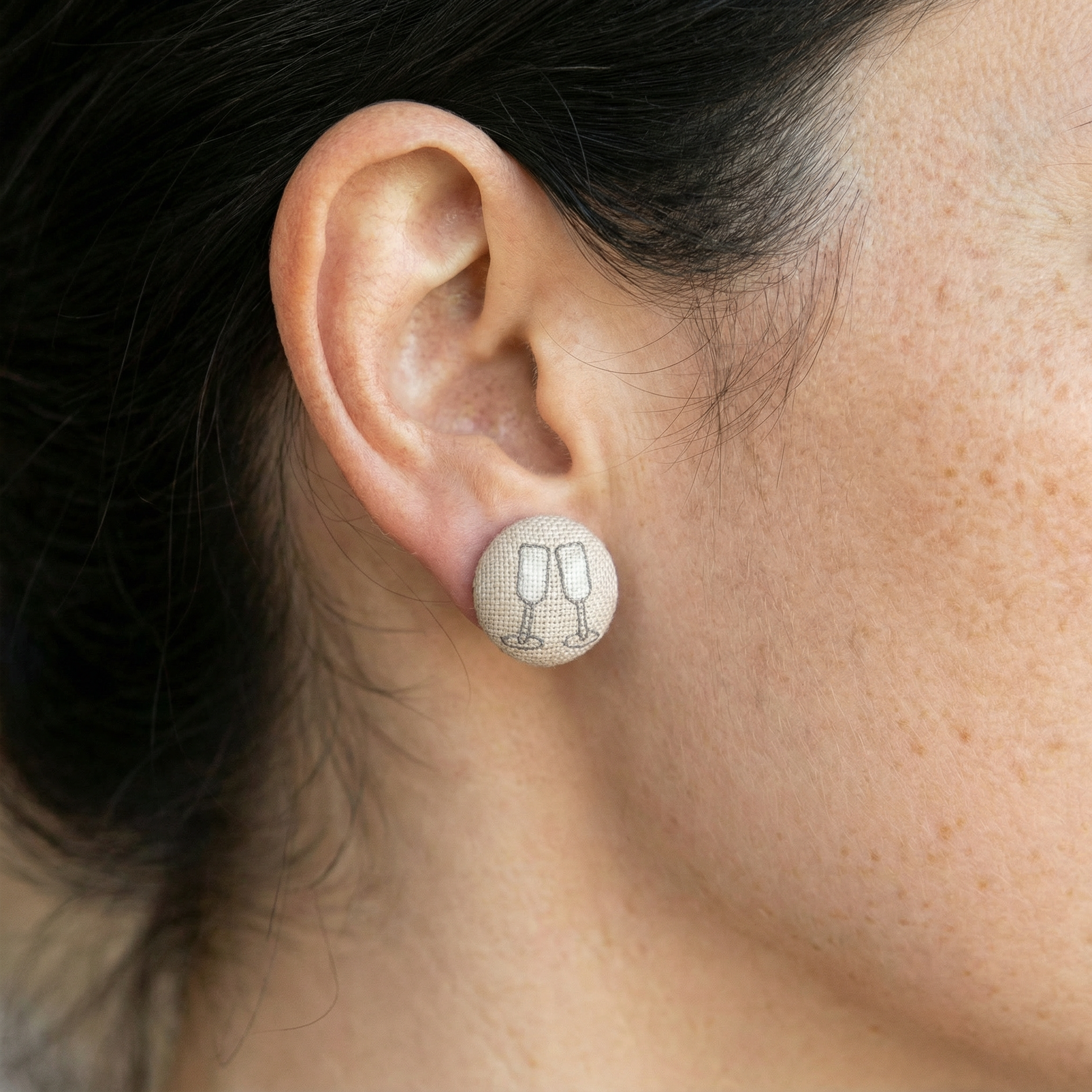 Champagne Toast Fabric Button Earrings
