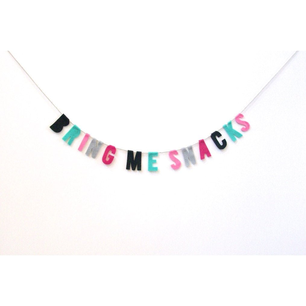 Handmade Felted Bring Me Snacks Party Banner in Multicolor