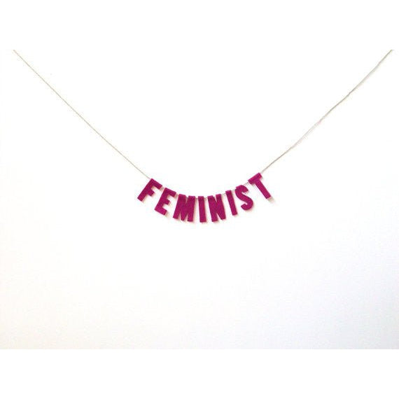 Handmade Felted Feminist Party Banner in Fuchsia
