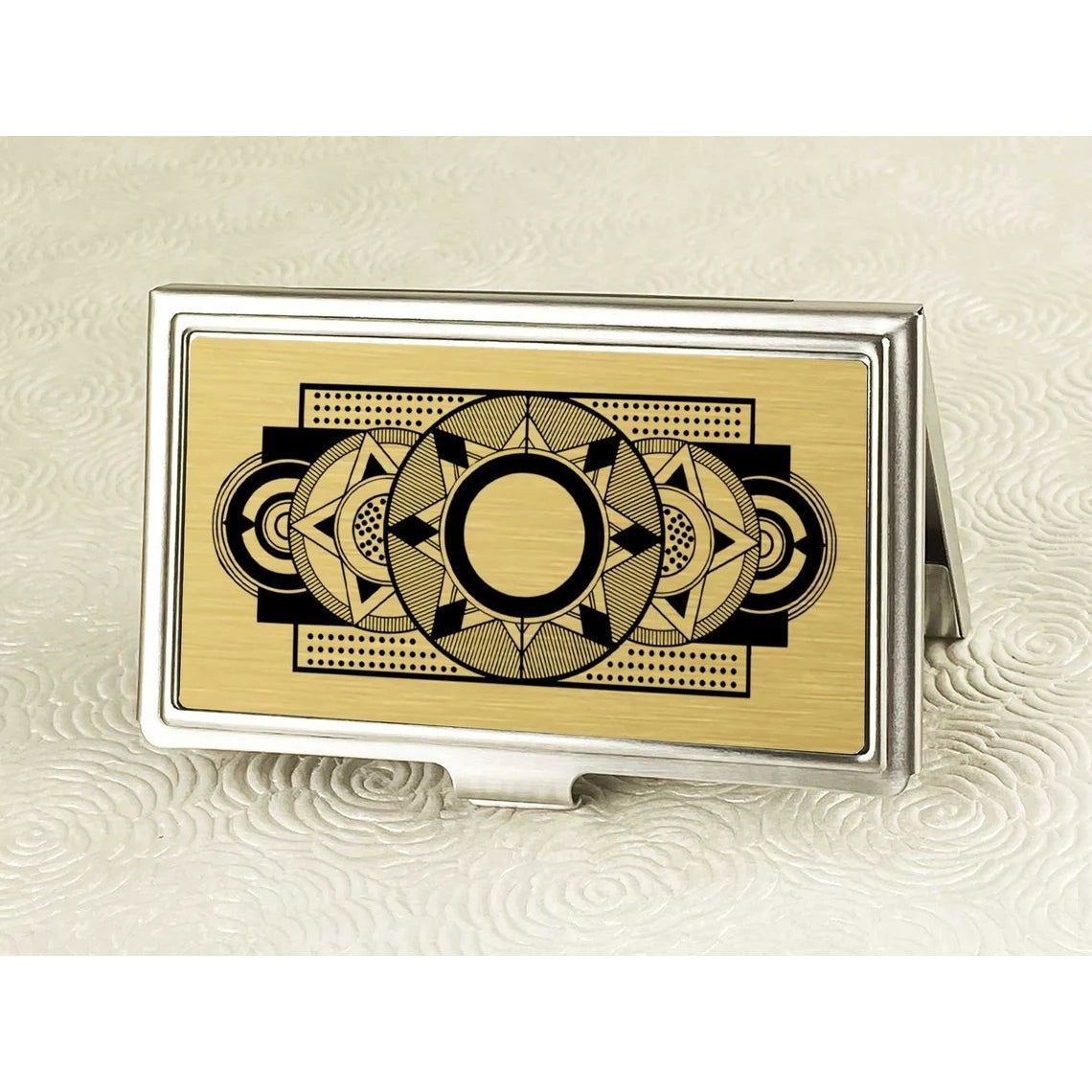 Handmade Gold Art Deco Business Card Holder | ID Card Wallet