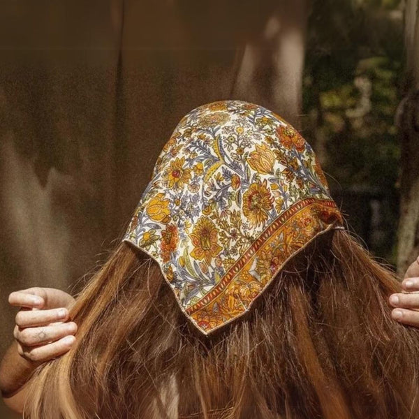 Handmade Hippie Bohemian Silk Bandana, Floral Hair Scarf in