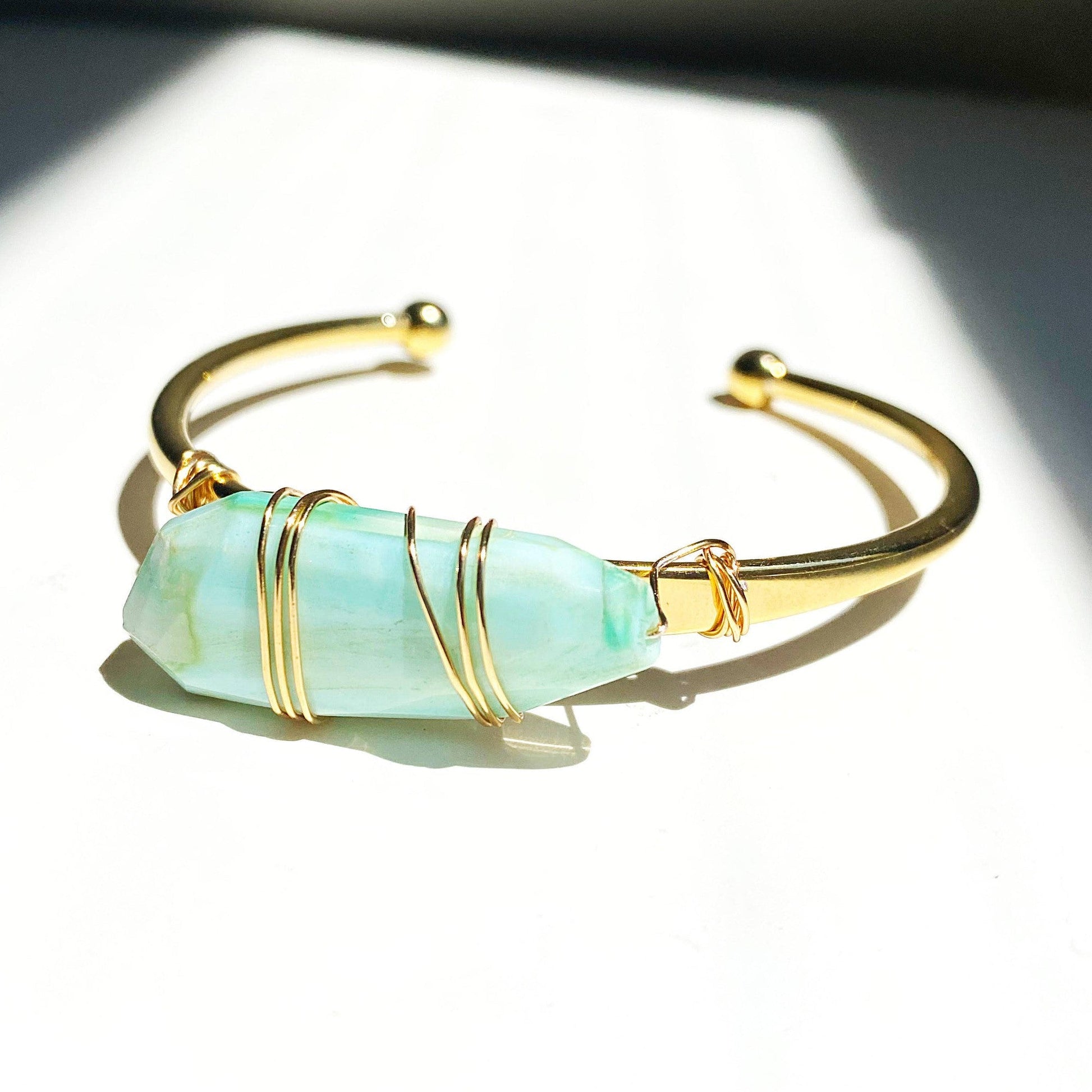 Handmade Mint Opal Cuff Bangle Bracelet | Crystal Jewelry