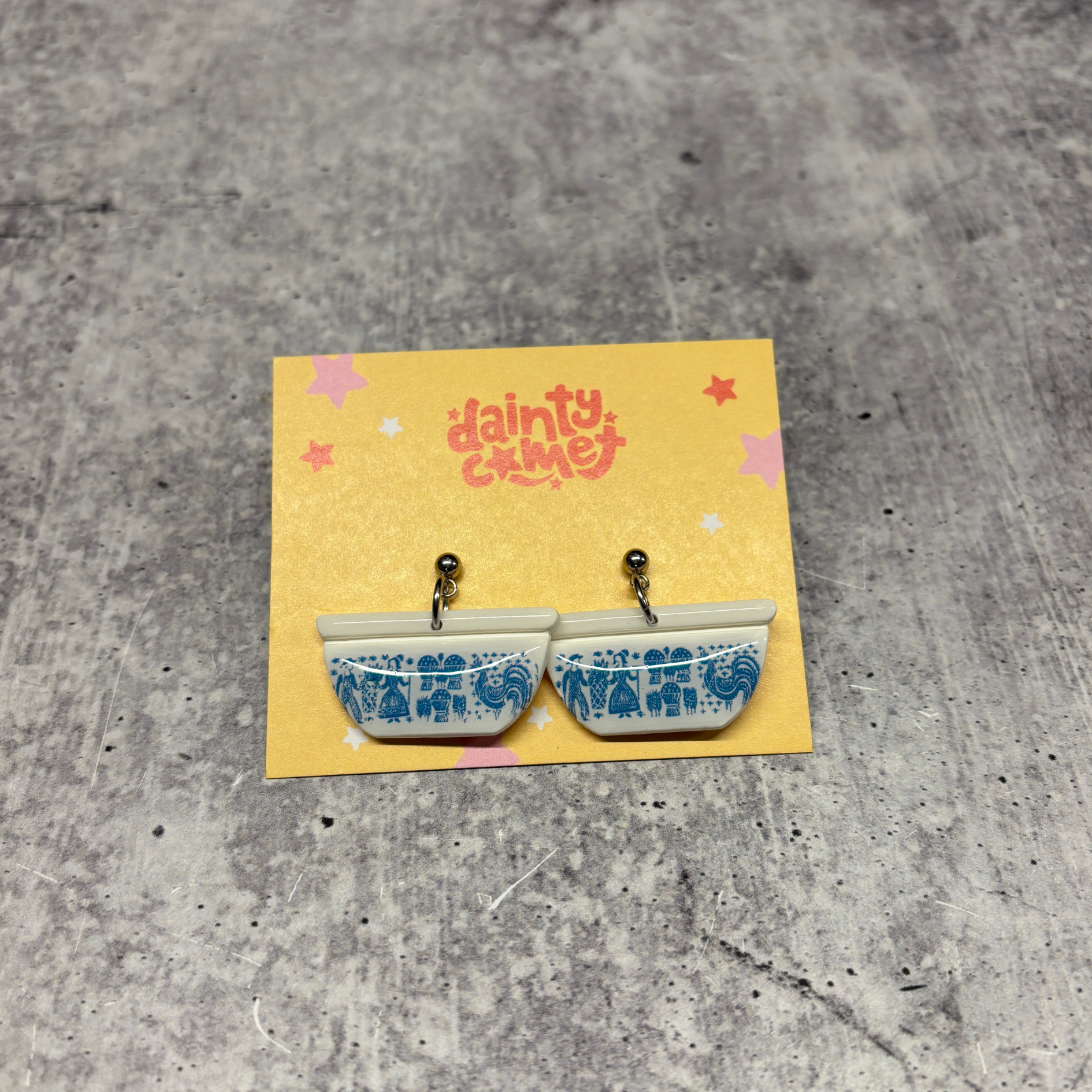 Handmade Pyrex Dish Earrings | Historic Prints on Polymer Clay