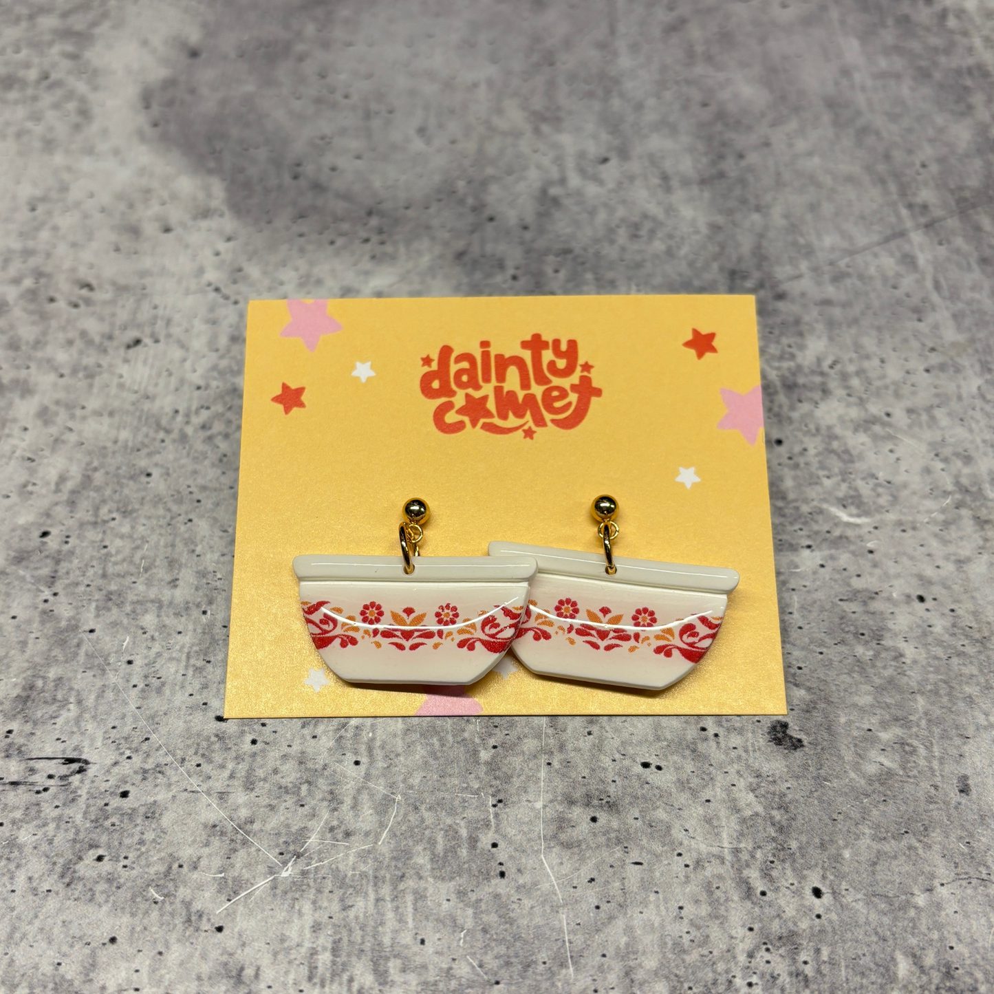 Handmade Pyrex Dish Earrings | Historic Prints on Polymer Clay