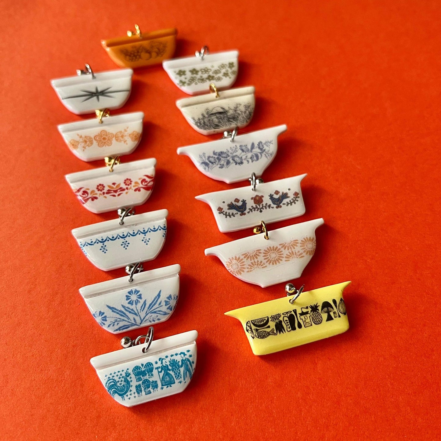 Handmade Pyrex Dish Earrings | Historic Prints on Polymer Clay