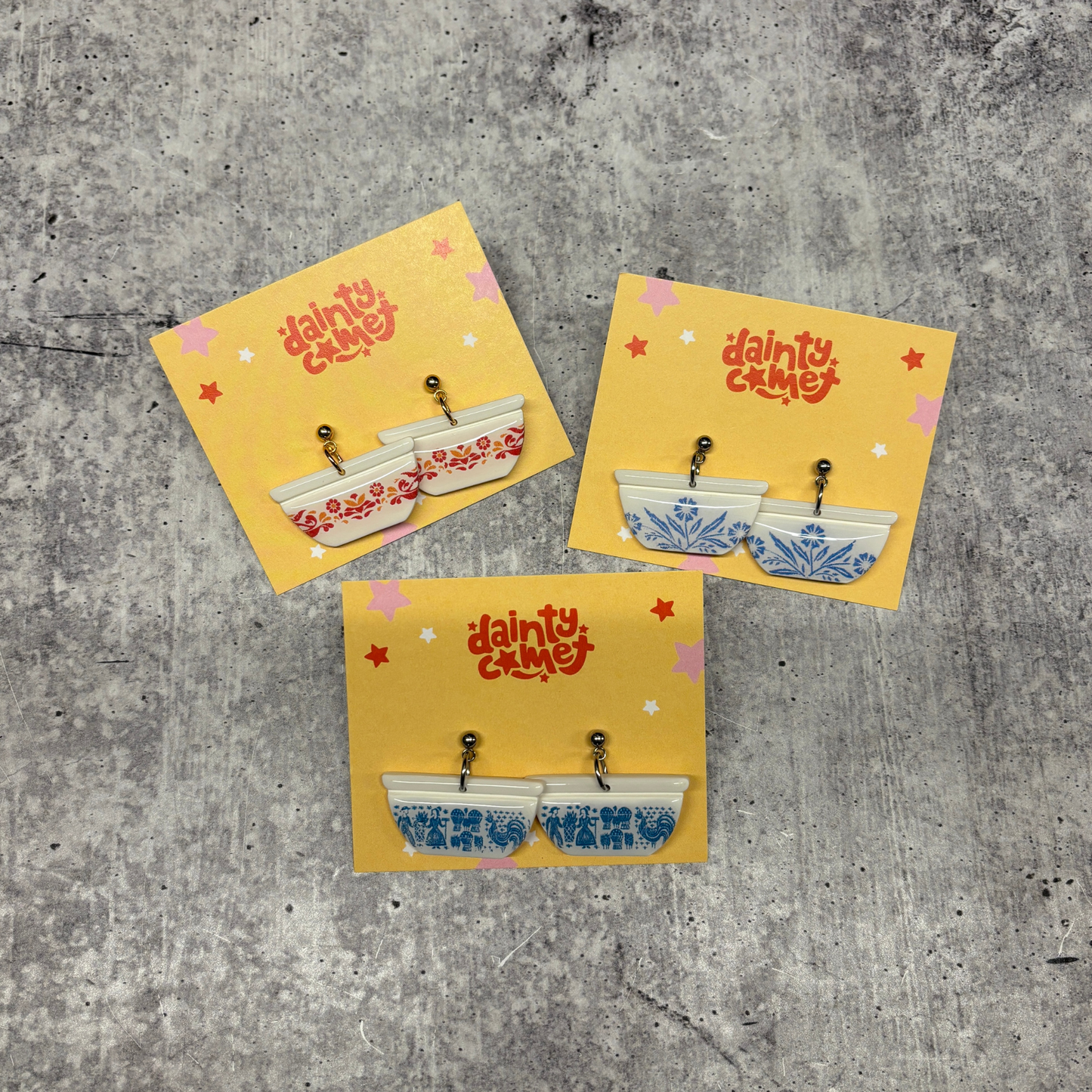 Handmade Pyrex Dish Earrings | Historic Prints on Polymer Clay