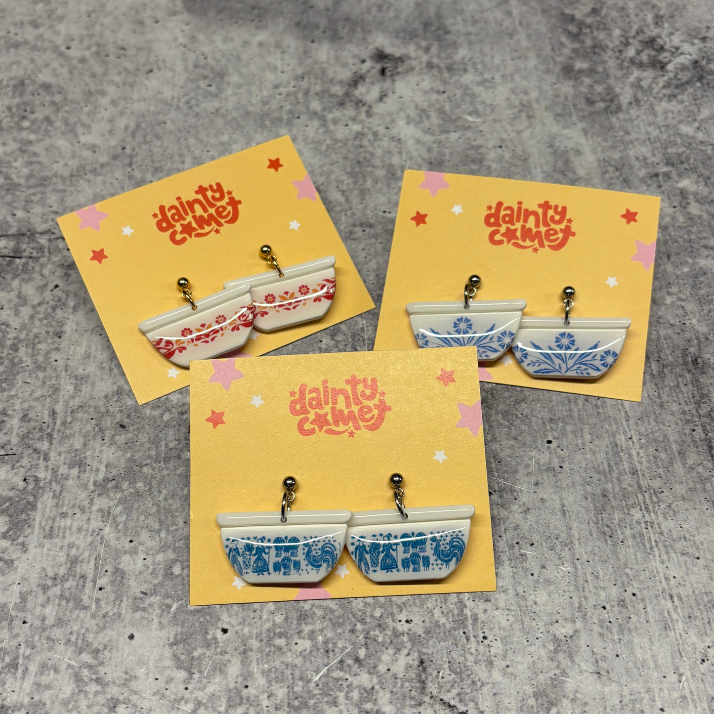 Handmade Pyrex Dish Earrings | Historic Prints on Polymer Clay