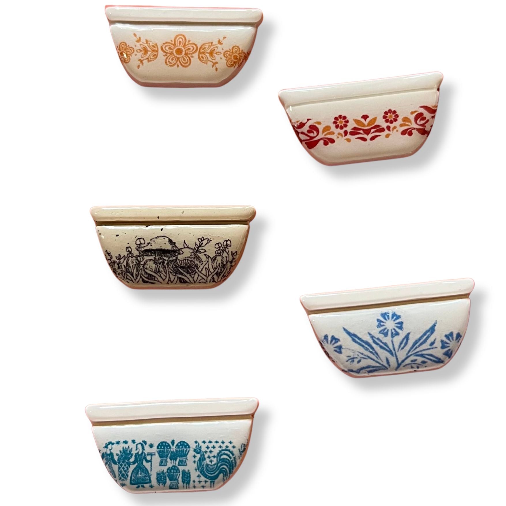 Handmade Pyrex Dish Tiny Magnets in 5 Styles | Historic Prints on Polymer Clay