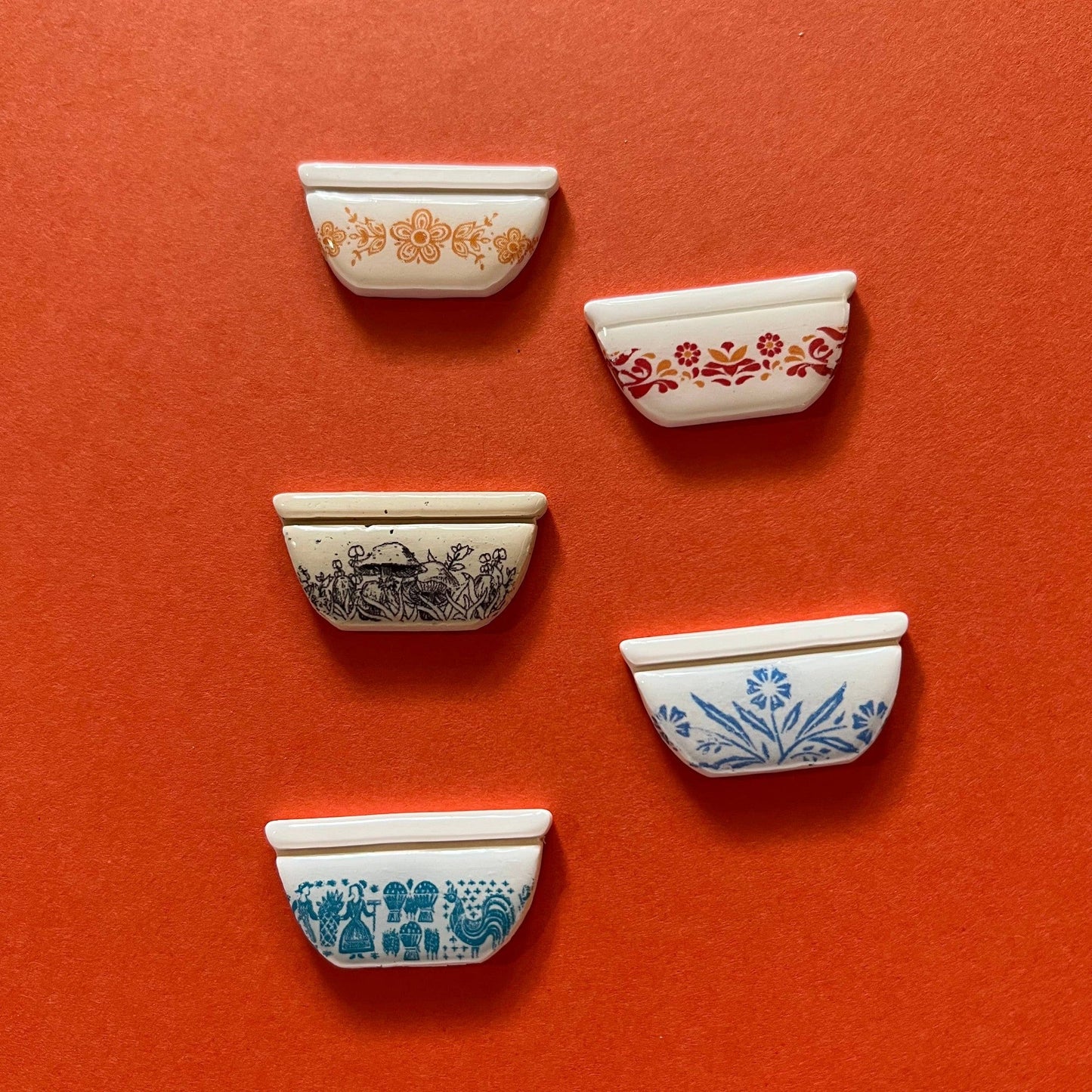 Handmade Pyrex Dish Tiny Magnets in Styles | Historic Prints on Polymer Clay