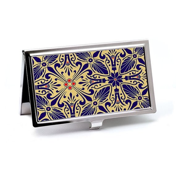 Handmade Victorian Business Card Case in Cobalt and Gold