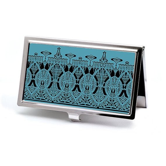 Handmade Victorian Business Card Case in Teal and Black Ironwork