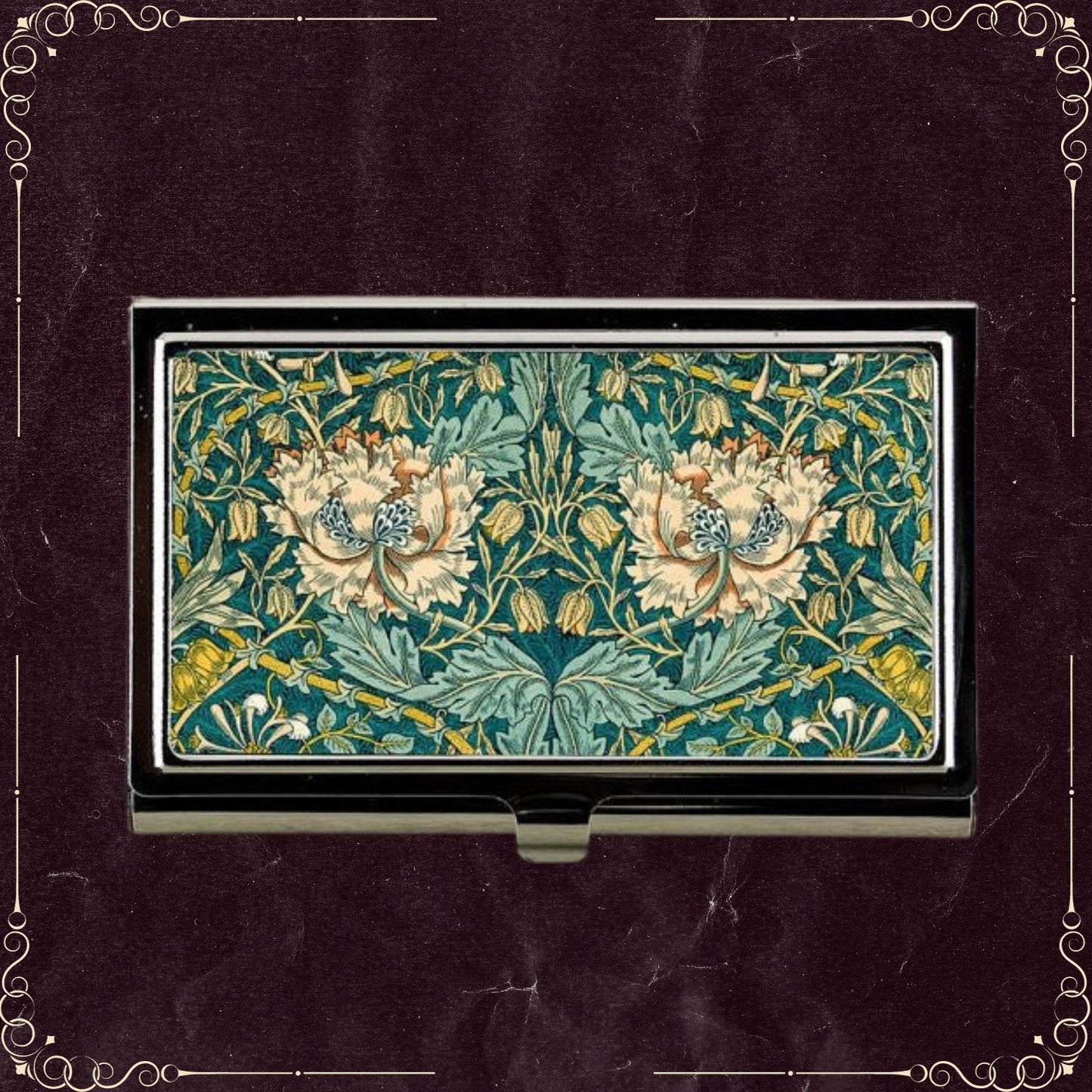 Handmade William Morris Honeysuckle Floral Business Card Case