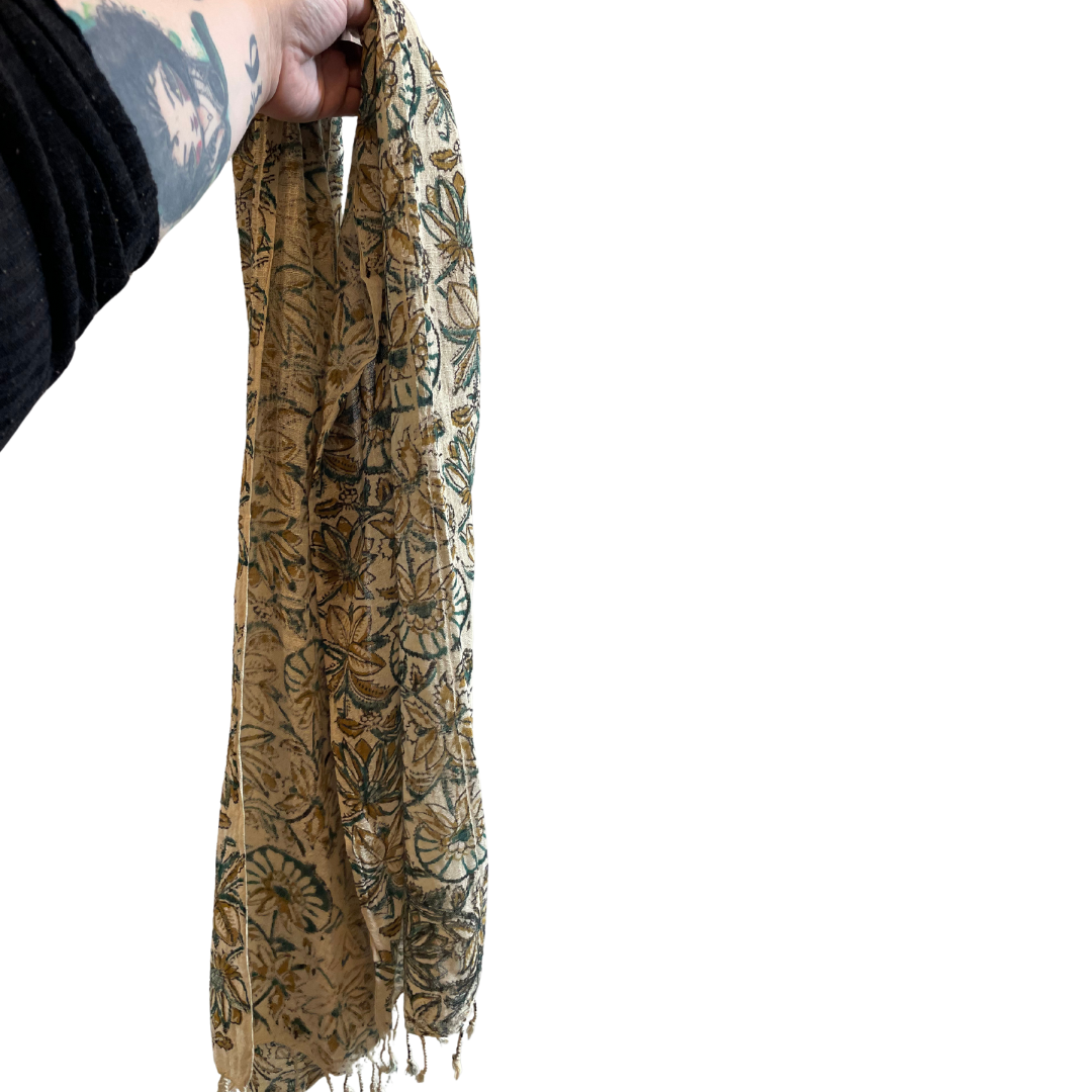 Handwoven Cotton Bagru Scarf | Made in India Printed Shawl | 55 x 160cm