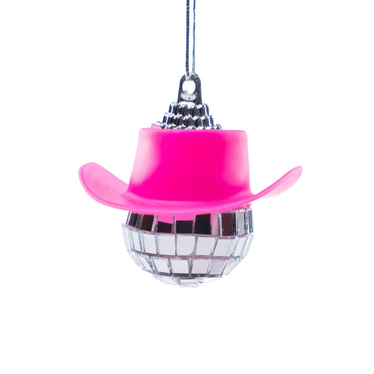 Hanging Cowboy Disco Ball | Pink Cowgirl Hat Rearview Mirror Charm