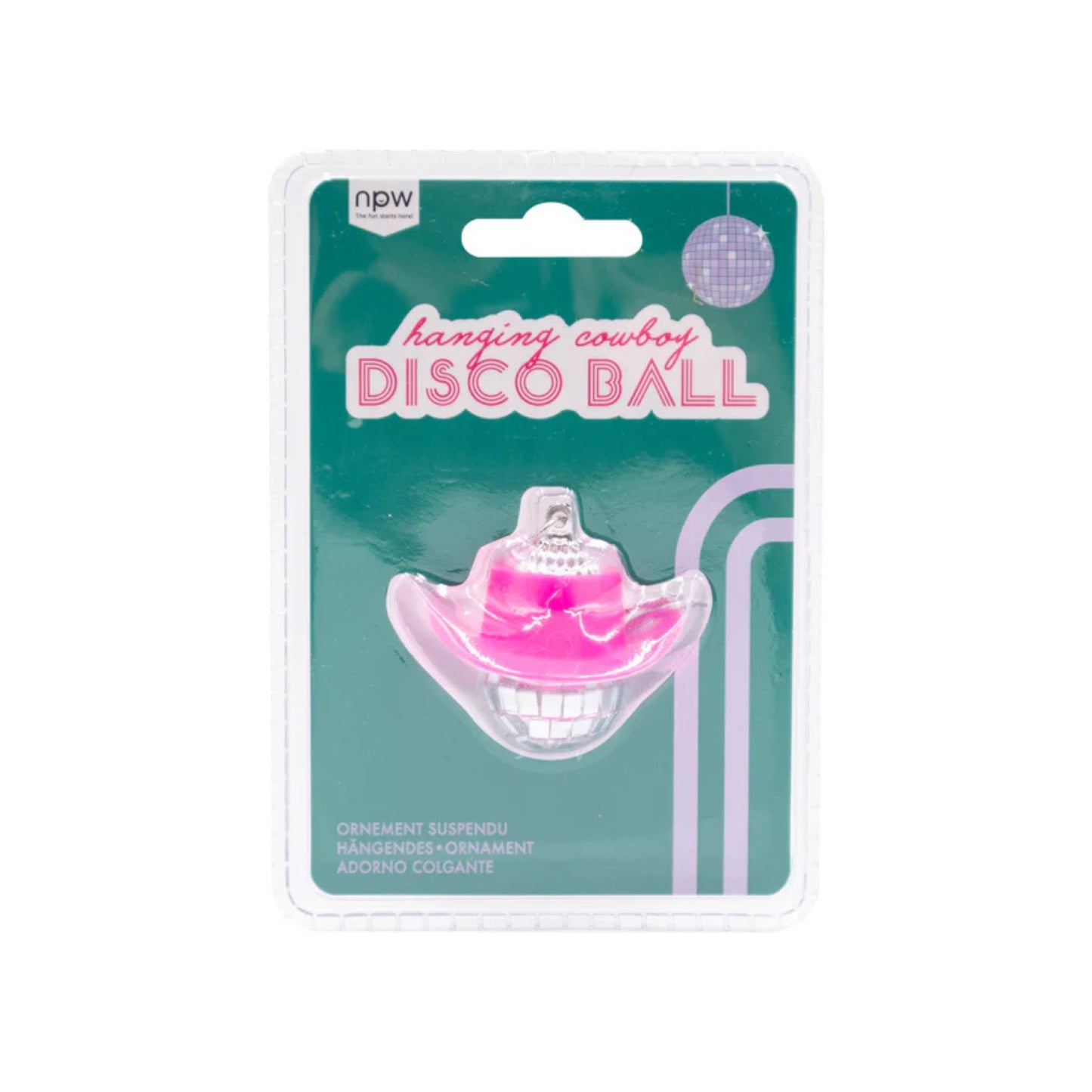 Hanging Cowboy Disco Ball | Pink Cowgirl Hat Rearview Mirror Charm