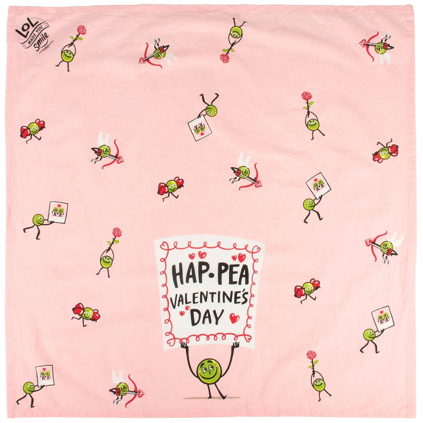 Hap-pea Valentine’s Day Kitchen Towel | Funny Valentine Pea Dish Towel | Pink Cotton Holiday Kitchen Decor