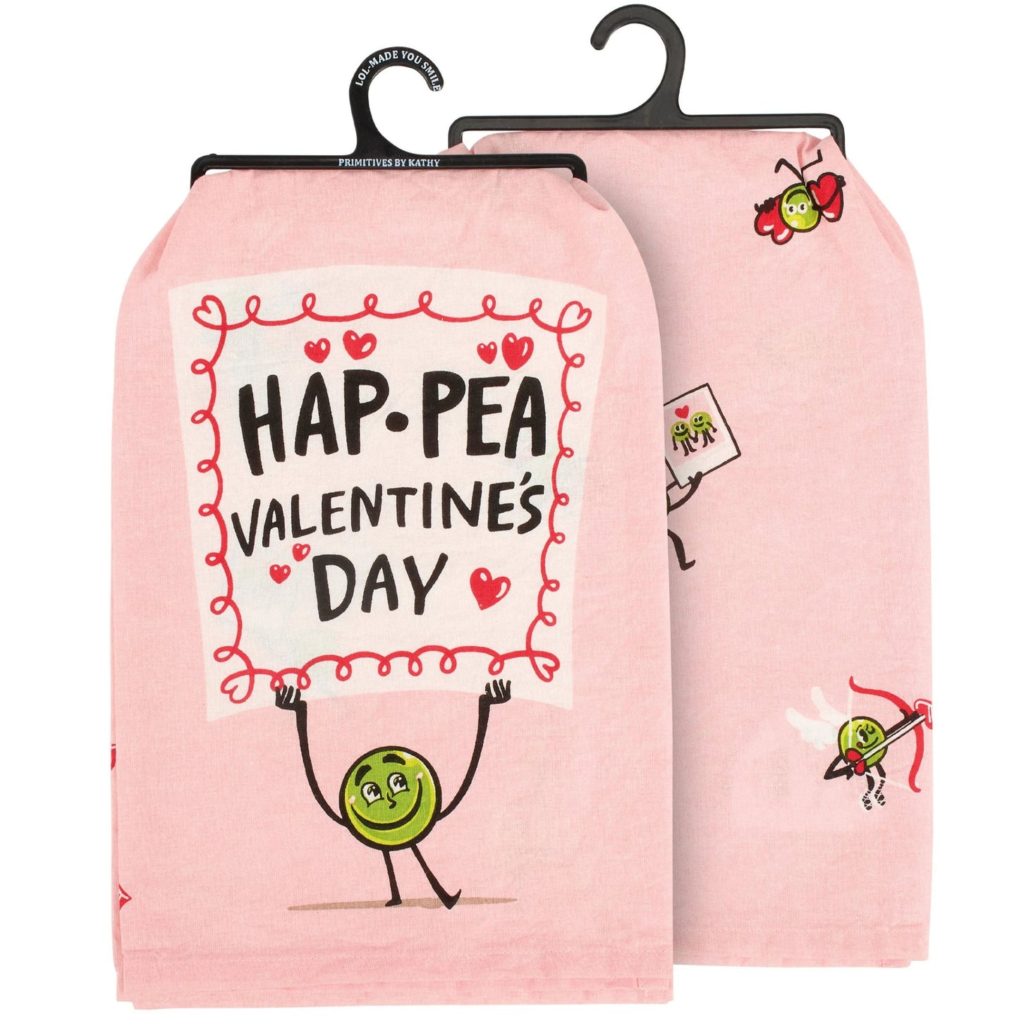 Hap-pea Valentine’s Day Kitchen Towel | Funny Valentine Pea Dish Towel | Pink Cotton Holiday Kitchen Decor