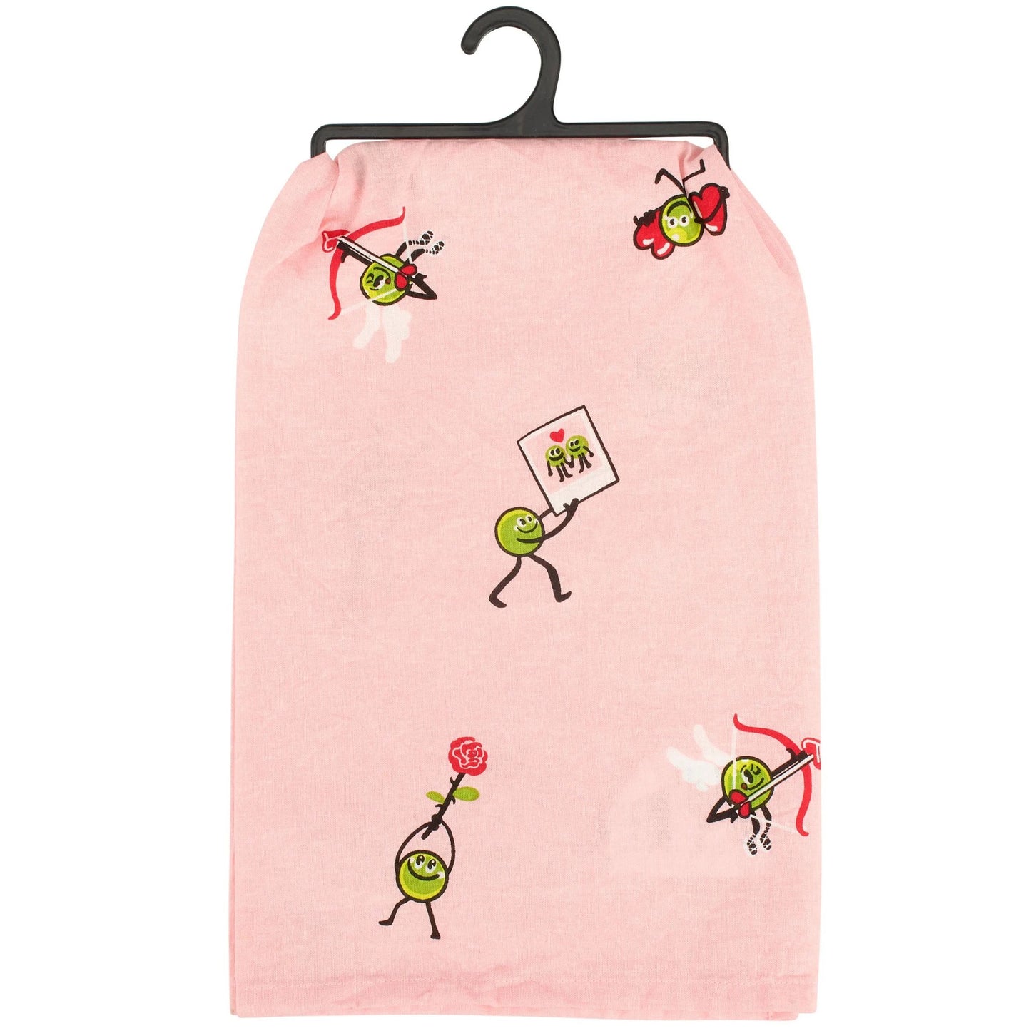 Hap-pea Valentine’s Day Kitchen Towel | Funny Valentine Pea Dish Towel | Pink Cotton Holiday Kitchen Decor