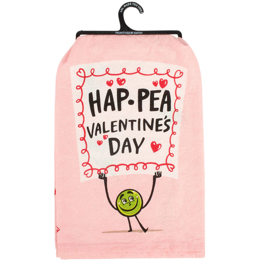 Hap-pea Valentine’s Day Kitchen Towel | Funny Valentine Pea Dish Towel | Pink Cotton Holiday Kitchen Decor