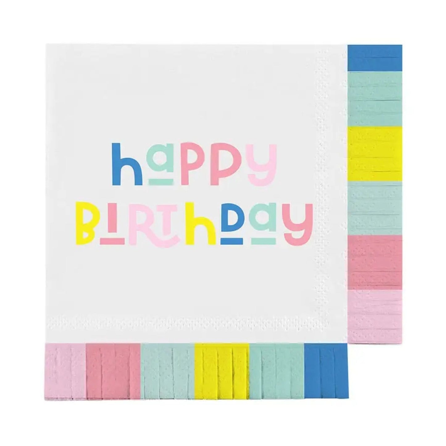 Happy Birthday Fringed Party Napkins | Cocktail Size Paper Napkins | 5”