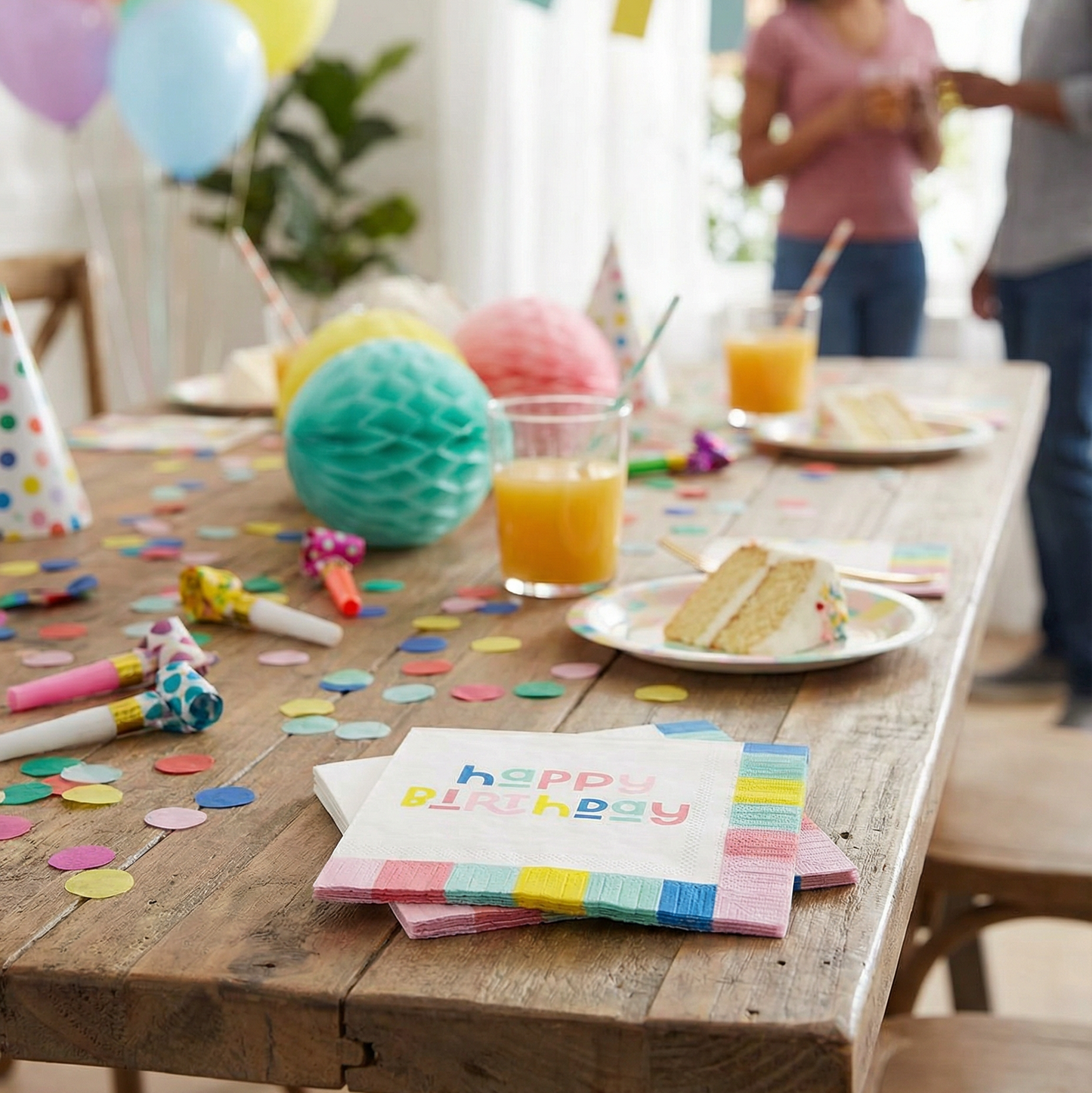 Happy Birthday Fringed Party Napkins | Cocktail Size Paper Napkins | 5”