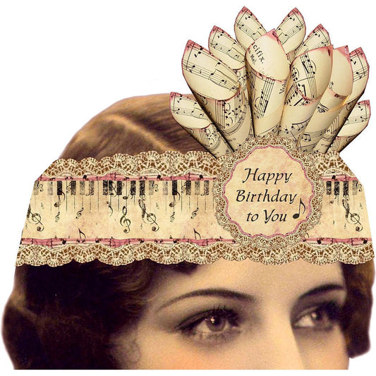 Happy Birthday Greeting Card with Tiara | Vintage Design | Music Piano