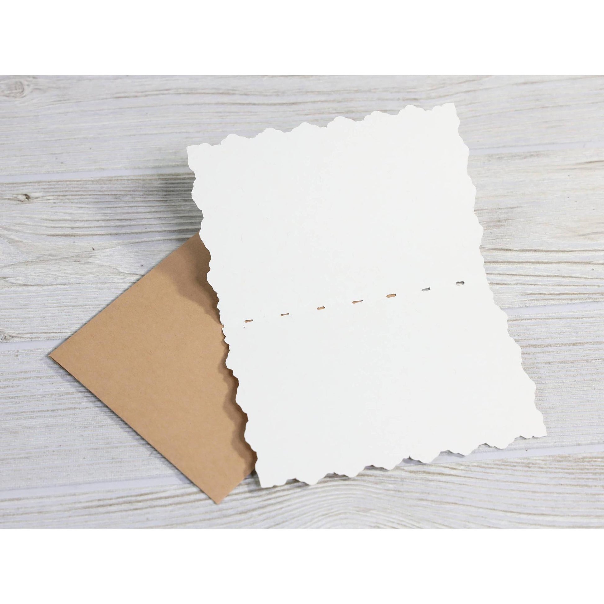 Inside of a blank greeting card with brown envelope