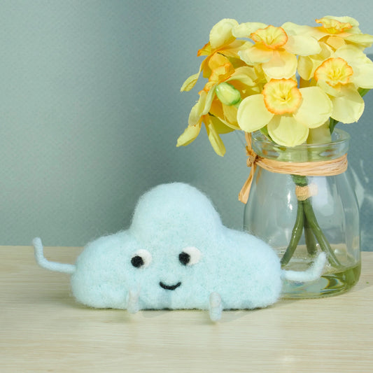 Happy Blue Cloud Critter | Cute Free-stand Home Decor | 6.25" x 2.25" x 3.25"