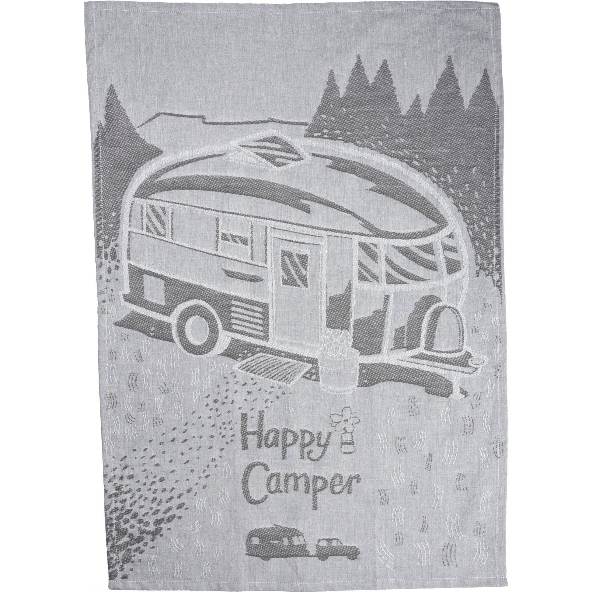 Happy Camper Woven Dish Cloth Towel | Novelty Tea Towels | Cute Kitchen Hand Towel | 20" x 28"