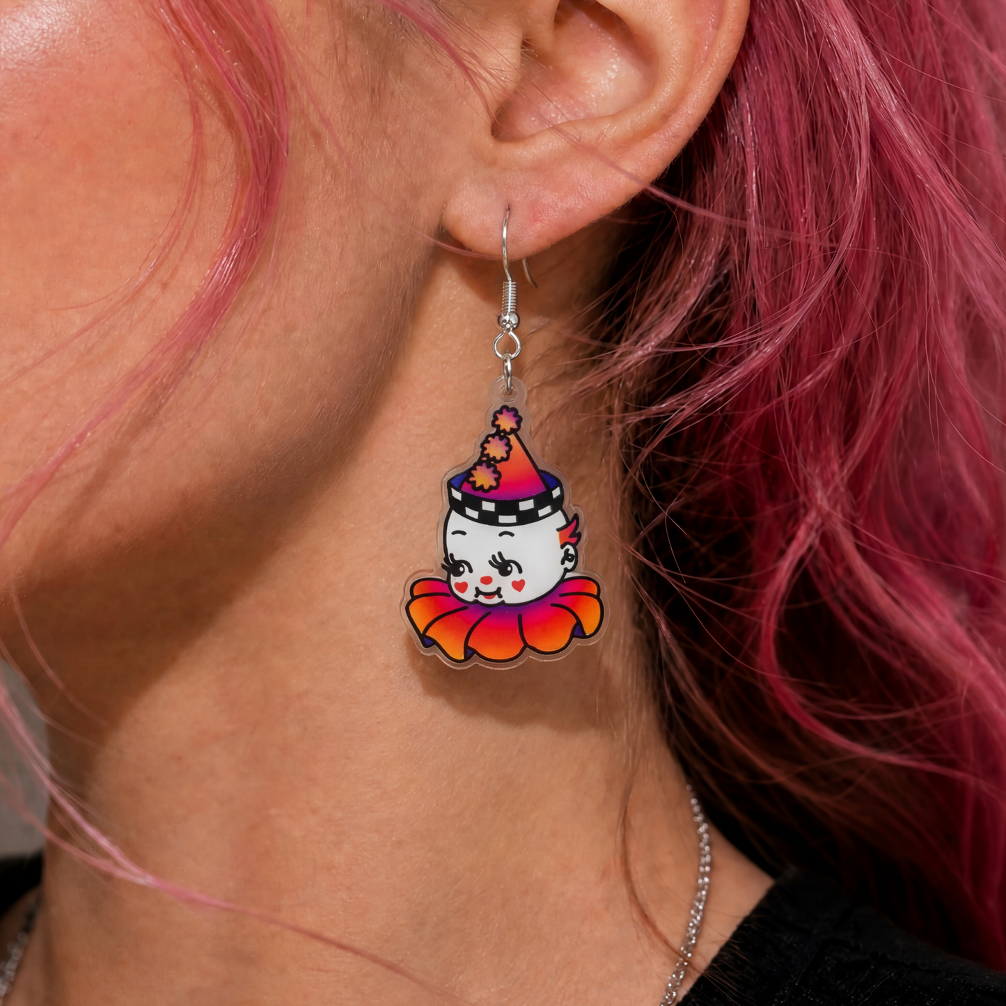Happy Clown Sad Clown Mismatched Acrylic Earrings