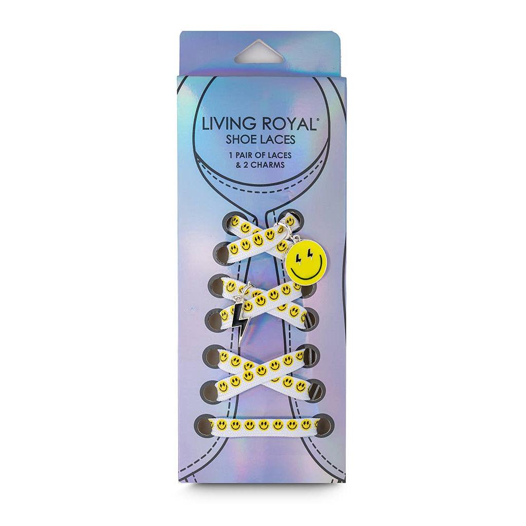 Happy Faces Shoelaces with Lightning Bolt Eyes Smiley Face Charms Set | Shoestrings with Charm Set