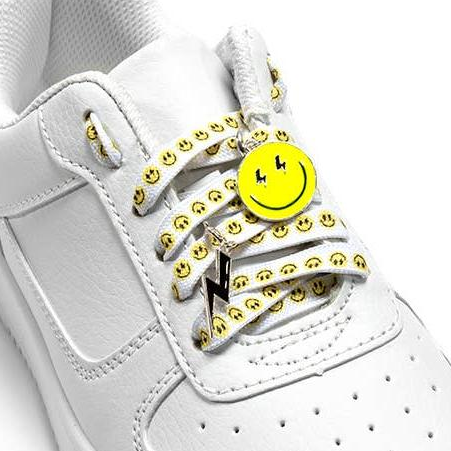 Happy Faces Shoelaces with Lightning Bolt Eyes Smiley Face Charms Set | Shoestrings with Charm Set