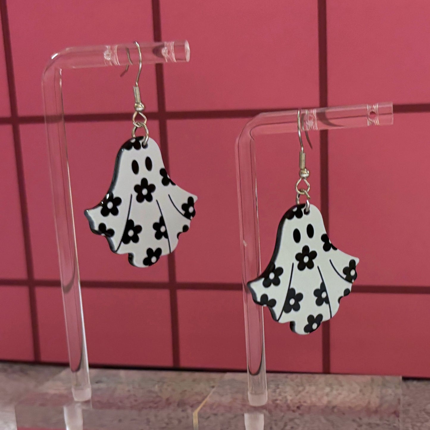 Happy Flora Ghost Earrings | Cute Spooky Whimsigoth Acrylic Jewelry Gift for Her