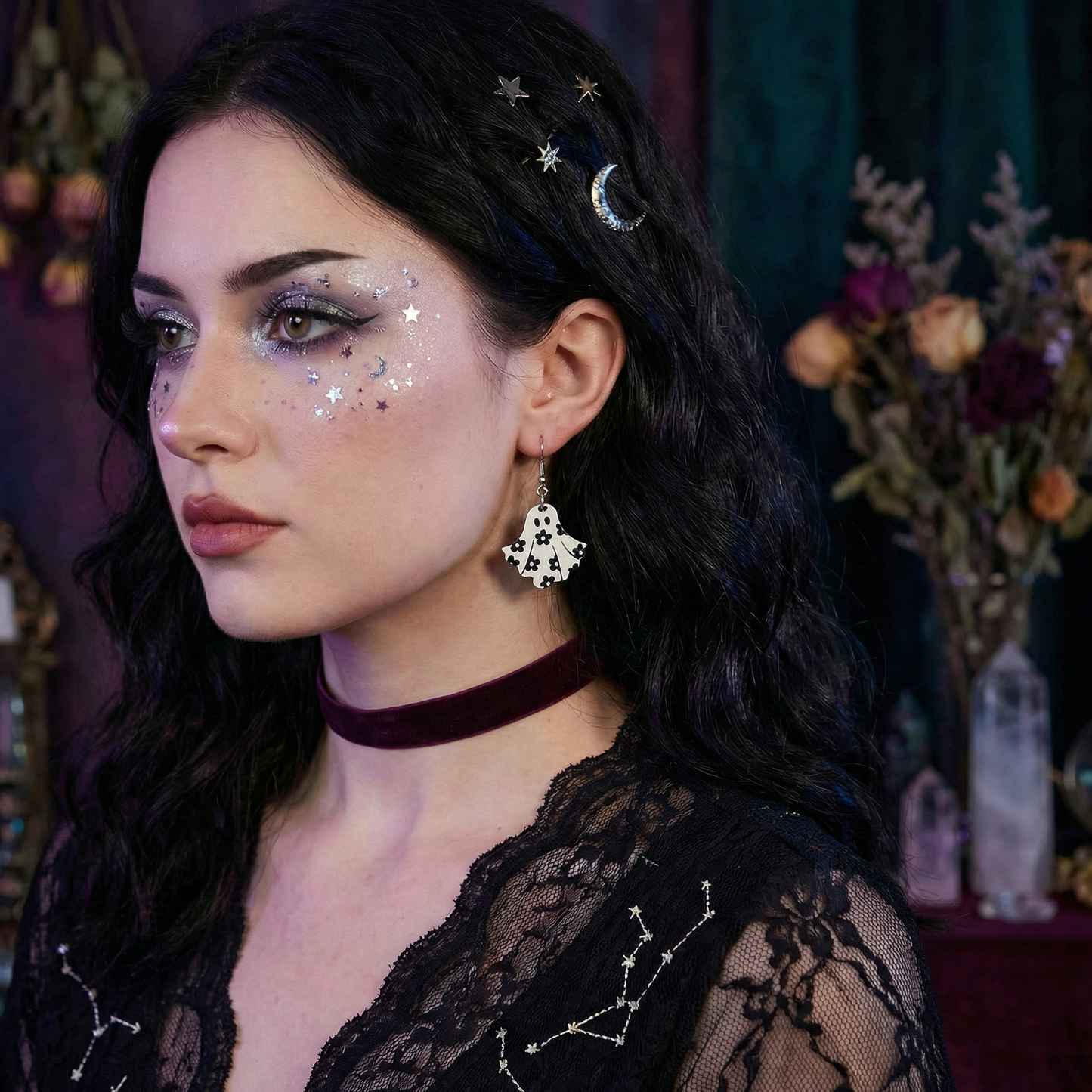 Happy Flora Ghost Earrings | Cute Spooky Whimsigoth Acrylic Jewelry Gift for Her