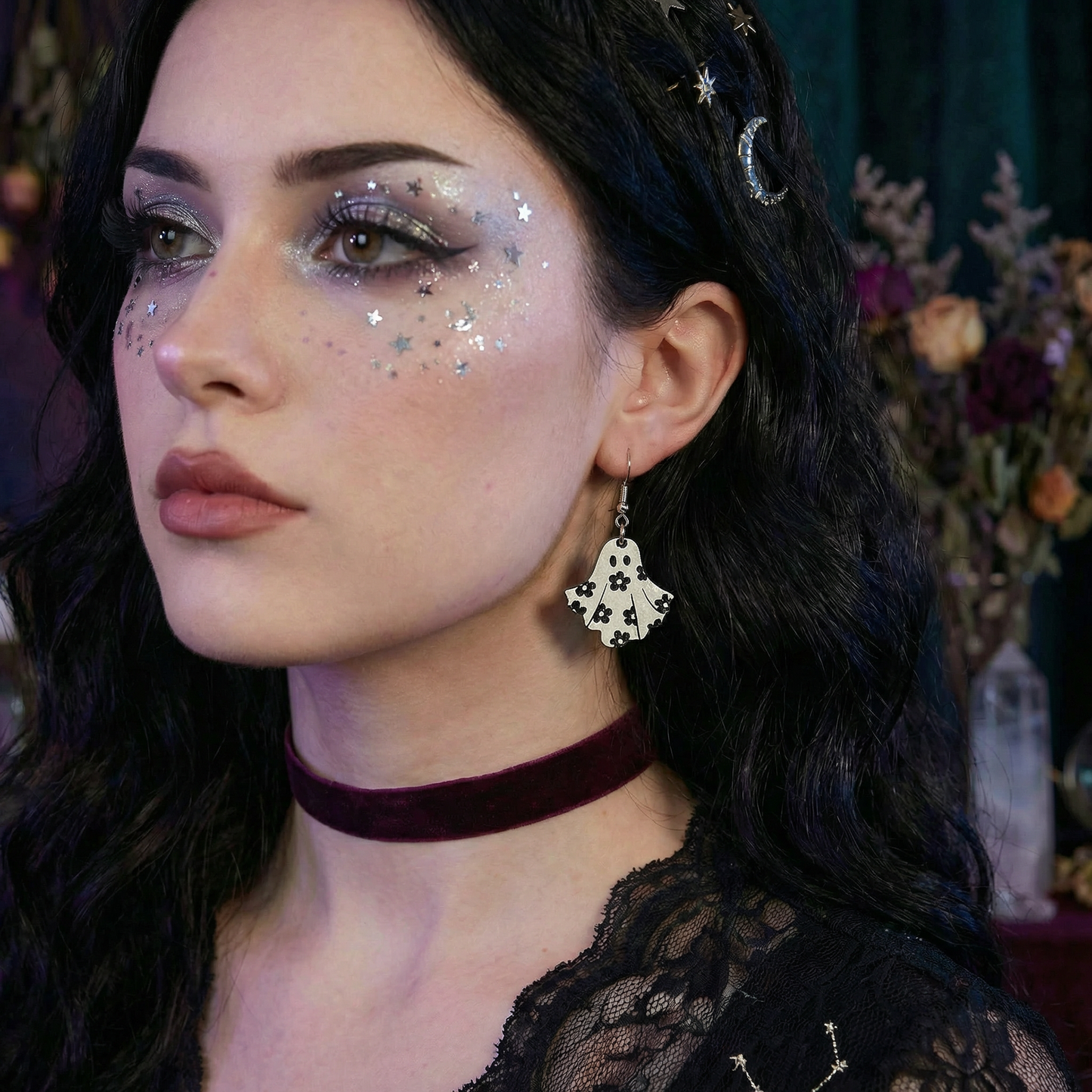 Happy Flora Ghost Earrings | Cute Spooky Whimsigoth Acrylic Jewelry Gift for Her