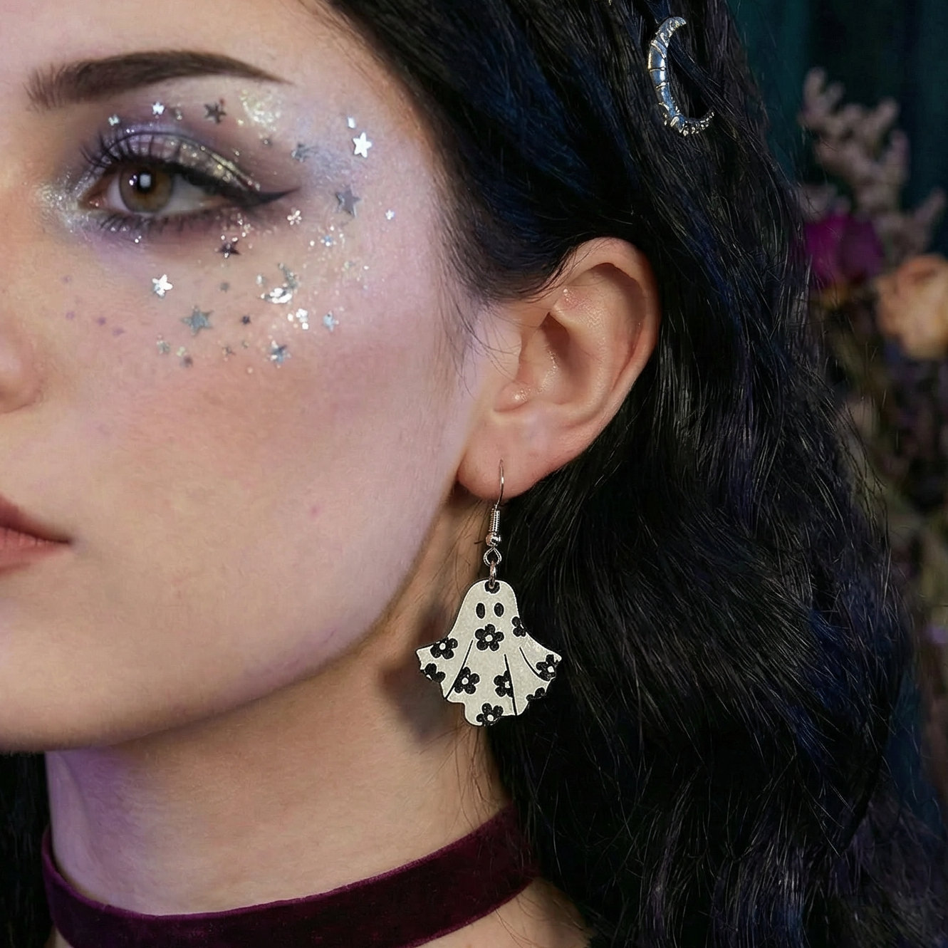 Happy Flora Ghost Earrings | Cute Spooky Whimsigoth Acrylic Jewelry Gift for Her