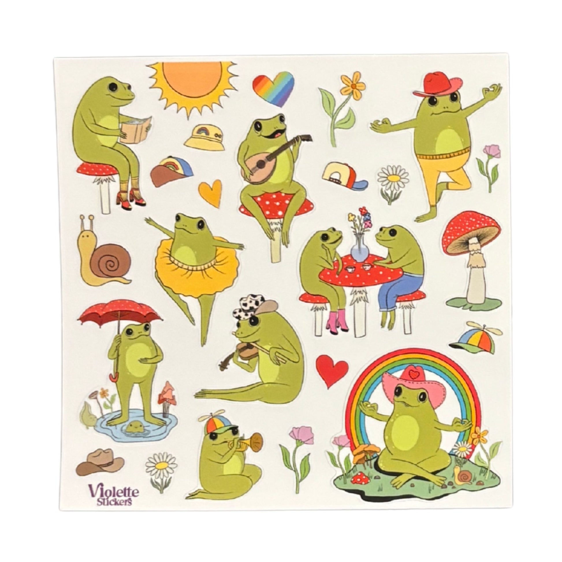 Happy Frog Stickers | 4" x 4" Stickers | 2 Sheets-Violette Stickers-The Bullish Store