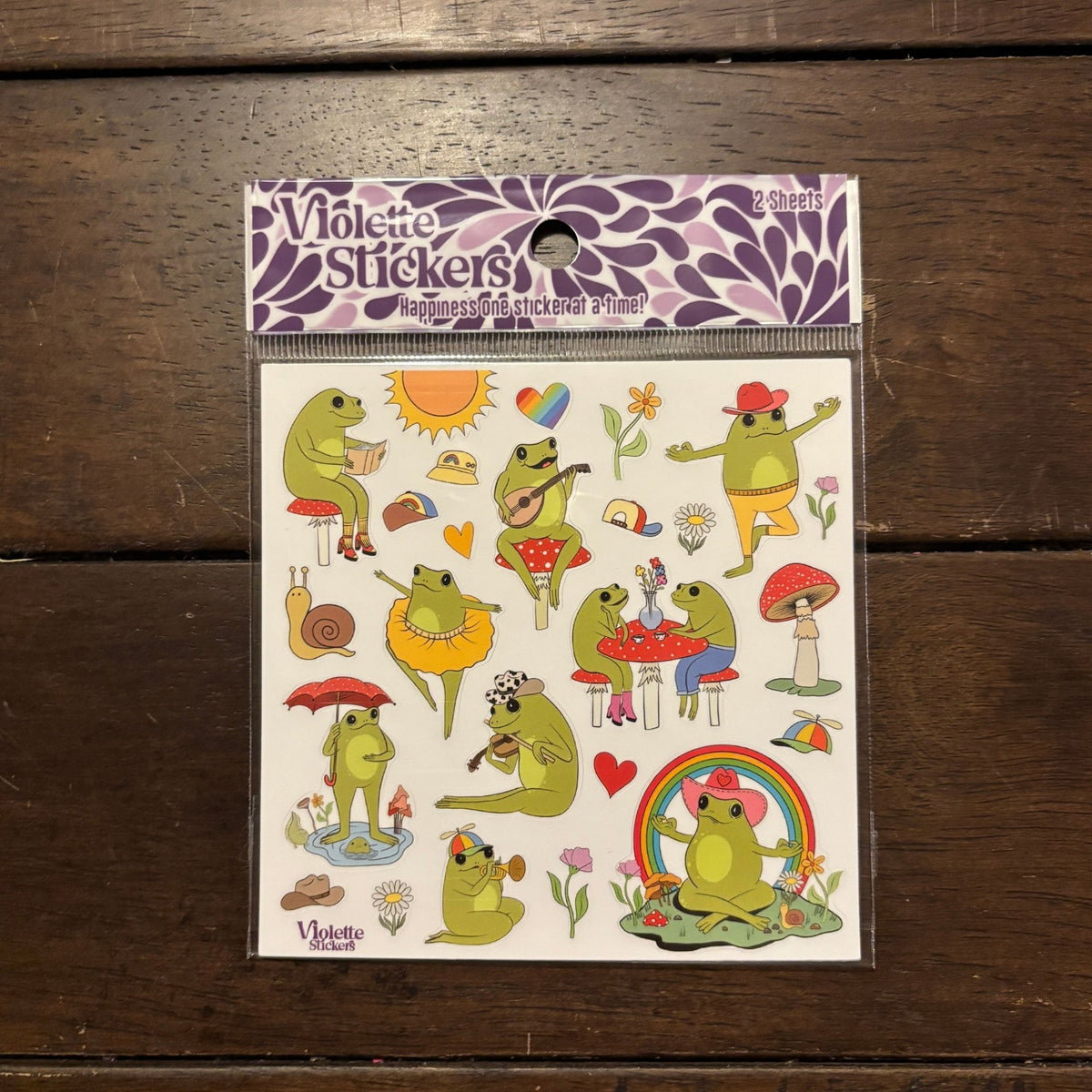 Happy Frog Stickers | 4" x 4" Stickers | 2 Sheets-Violette Stickers-The Bullish Store