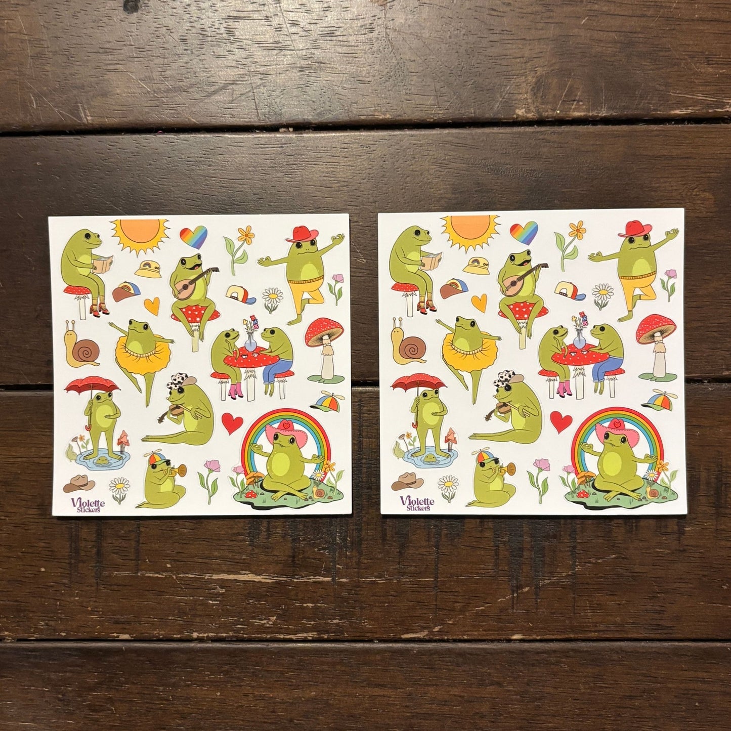 Happy Frog Stickers | 4" x 4" Stickers | 2 Sheets-Violette Stickers-The Bullish Store