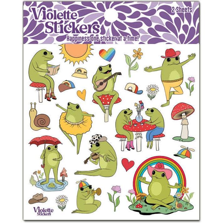 Happy Frog Stickers | 4" x 4" Stickers | 2 Sheets-Violette Stickers-The Bullish Store