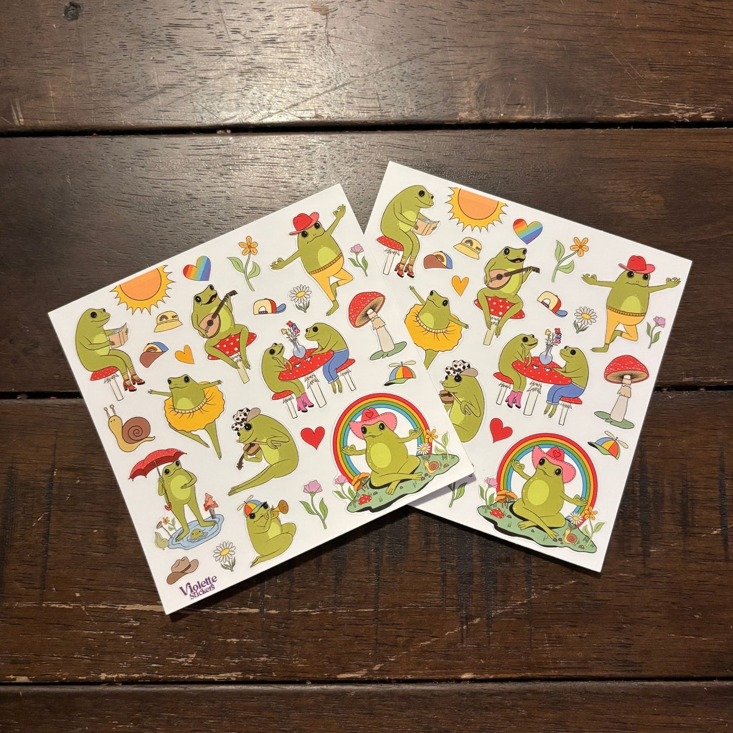 Happy Frog Stickers | 4" x 4" Stickers | 2 Sheets-Violette Stickers-The Bullish Store