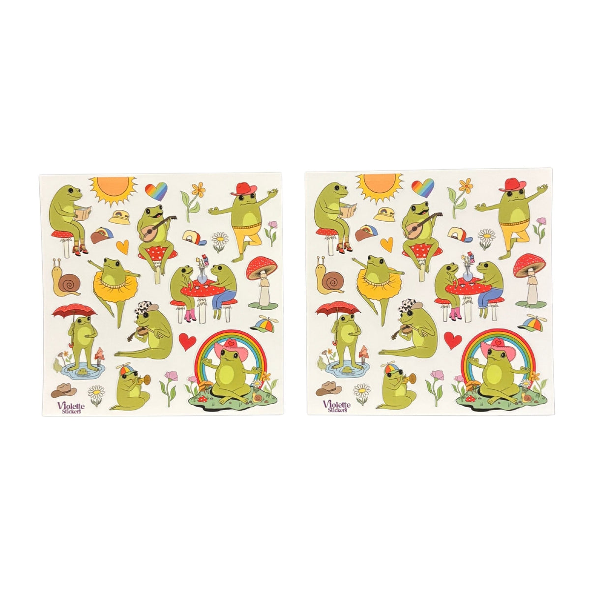 Happy Frog Stickers | 4" x 4" Stickers | 2 Sheets-Violette Stickers-The Bullish Store
