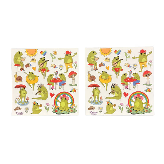 Happy Frog Stickers | 4" x 4" Stickers | 2 Sheets-Violette Stickers-The Bullish Store