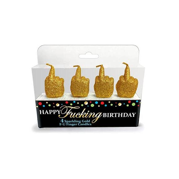 Happy Fucking Birthday FU Finger Candle Set | Gold Glitter Cake Candles